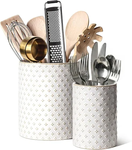 Miniatura 11 de LE TAUCI Juego de 2 soportes para utensilios de cocina de 6.9 + 5.3 pulgadas, organizador grande de utensilios de cocina de cerámica para espátula