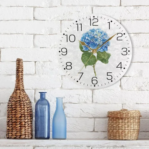 Miniatura 7 de Tarity Reloj de pared de flores de hortensias azules, funciona con pilas, silencioso, moderno, redondo, decorativo, para sala de estar, cocina