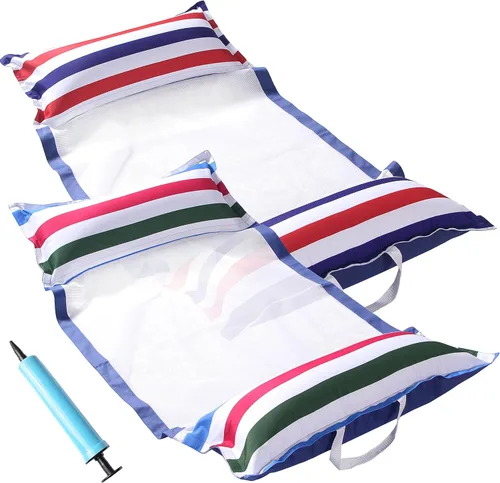FindUWill Flotadores de tela para piscina, XL, paquete de 2 hamacas inflables 4 en 1 (silla, silla, hamaca, flotador), tumbona flotante de piscina
