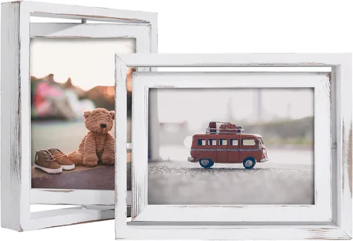 Miniatura 14 de Egofine - Paquete de 2 marcos de fotos giratorios flotantes de 4 x 6 pulgadas, exhibición doble cara con frente de vidrio HD, marco de madera