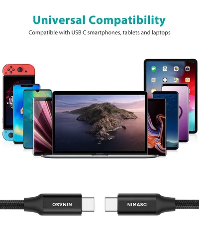 Miniatura 7 de Cable NIMASO USB C 3.1 Gen 2 de transferencia de datos de 10 Gbps, cable de monitor de salida de video 4K, carga rápida PD de 100 W para iPhone Negro