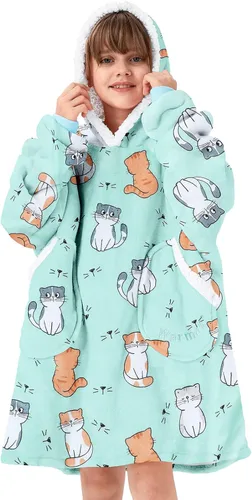 American Trends Wearable Blanket Hoodie, Oversized Sherpa Warm Hoodie Blanket Thick Sweatshirt, Gift for Women Men Girls Gato