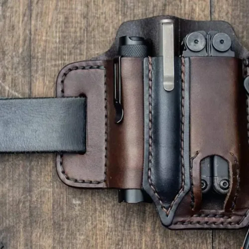 Miniatura 6 de Amorr Funda multiherramienta de cuero para cinturón, organizador de bolsillo EDC con soporte para llaves, cinturón de almacenamiento, bolsa de Negro