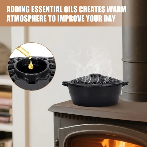Miniatura 7 de G GOOD GAIN Vaporizador de estufa de leña, humidificador de estufa de hierro fundido con parte superior de apertura grande Olla ovalada