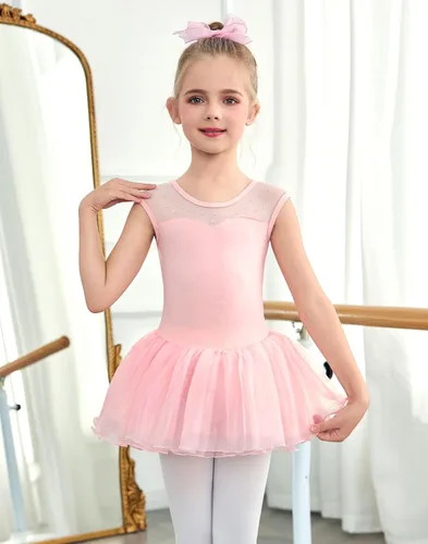 Miniatura 2 de Zaclotre Leotardo de Ballet para Niñas con Espumas Brillantes Sin Mangas de Malla, Vestido de Baile, Tutú, Traje de Bailarina para Niños