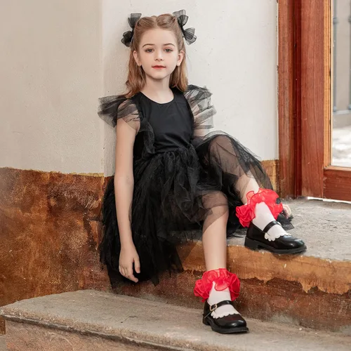 Miniatura 6 de Dicry Calcetines de encaje doble para niñas pequeñas con puños ondulados y volantes grandes para bebés y niños