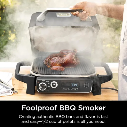 Miniatura 4 de Ninja OG751 Woodfire Pro - Parrilla para exteriores con termómetro integrado, parrilla principal 7 en 1, ahumador de barbacoa y freidora de aire al