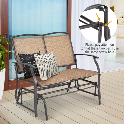 Miniatura 6 de Tangkula Banco planeador de patio para 2 personas, silla de sofá biplaza mecedora para exteriores con marco de acero resistente, tela de asiento