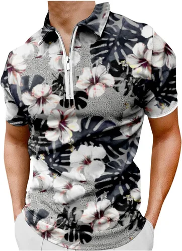 Polo Shirts for Men,Men's Short Sleeve Polo Shirt Slim Fit Shirts Activewear Zip Collar T Shirts Cotton Tops Golf Shirt