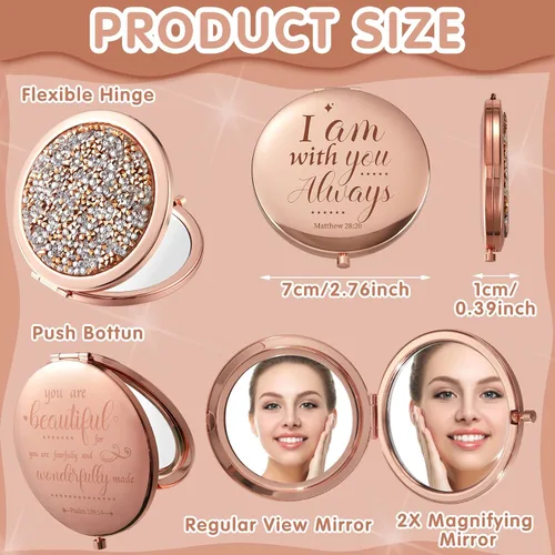 Miniatura 2 de Thyle 12 piezas de espejo compacto a granel, espejo de bolsillo cristiano para confirmación católica VBS para mujeres, versículo bíblico, cartera