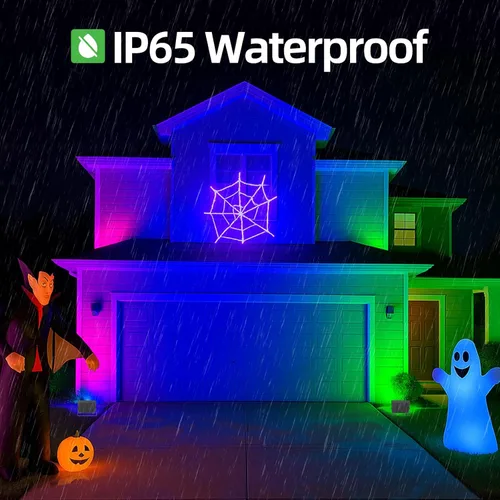 Miniatura 5 de WeDo Luz de Inundación LED RGB 150W Equivalente – Foco Exterior de Cambio de Color de 60W con Enchufe, Control Remoto, 4 Modos, Atenuación de 8