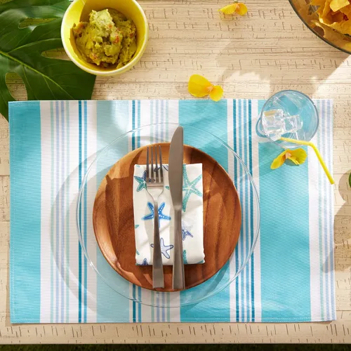 Miniatura 5 de DII - Colección de mesa de verano con rayas para exterior, uso múltiple, lavable a máquina, juego de manteles reversibles, 13x19, casa de playa