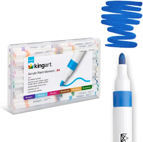 KINGART 84-Piece Acrylic Paint Marker Set – 2mm Bullet Tip – Vibrant Water-Based Multi-Surface Art Pens for Rock, Glass, Wood, & Canvas – Large