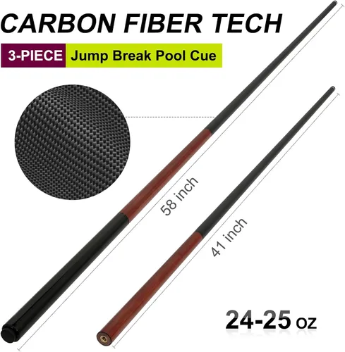 Miniatura 5 de Carbon Fiber 3-Piece Jump Break Cue Stick 24-25 oz, 58 inch, 3 * 8 * 8 Joint, 13mm Phenolic Tip for Jumping or Breaking