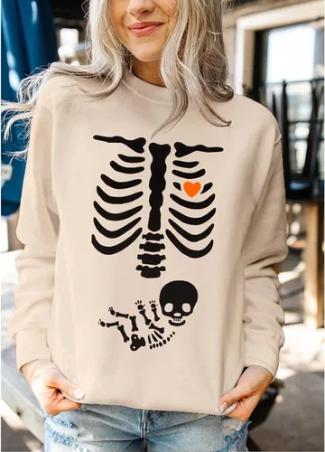 Miniatura 2 de Sudadera de esqueleto de rayos X para mujer, sudadera de maternidad de Halloween, cuello redondo, sin botones, para anuncio de embarazo