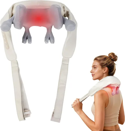 Masajeador inalámbrico de cuello y hombros con calor, amasado de 10 cabezas, almohada masajeadora Shiatsu para cuello, hombros, espalda, regalos