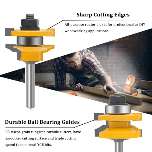 Miniatura 4 de TAIWAIN Router Bit Set 1/4 Inch Shank 3PCS Tongue Groove Edging Router Bits Sets Raised Panel Wood Milling Cutter Tool Door Drawer Cabinet