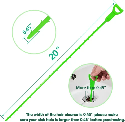 Miniatura 5 de Serpiente Destapacaños para Cabello - Paquete de 3 Herramientas Destapacaños Tipo Serpiente para Ducha y Fregadero con Empaque Exquisito (Verde)