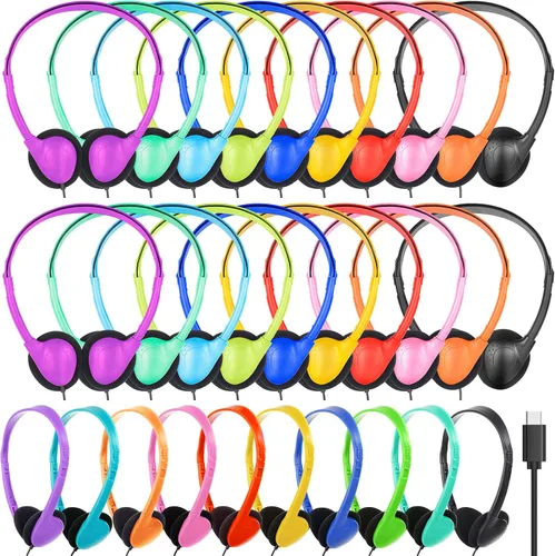 Miniatura 9 de Paquete de 12 auriculares USB C a granel para niños de aula, escuela, auriculares USB tipo C, juego de clase compatible con teléfonos inteligentes