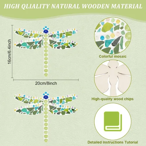 Miniatura 3 de WEBEEDY Make 2 Dragonfly Glass Mosaic Kit DIY Craft Glass Kit para adultos incluye mosaicos, chips de madera, cinta para Navidad, regalo