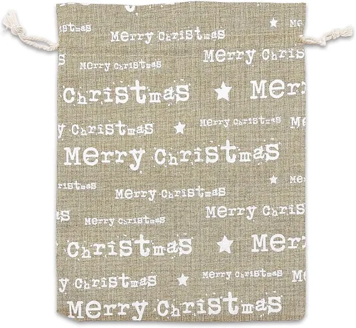 Miniatura 29 de 48 paquetes de 3x4 bolsas de regalo reutilizables de yute y arpillera con cordones (Feliz Navidad, X-Pequeño) - para regalos, favores de fiesta