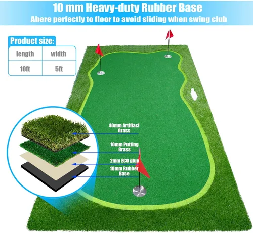 Miniatura 4 de Golf Putting Verde/Mat-Golf Training Mat - Alfombrilla profesional de práctica de golf - Putter largo desafiante verde para interiores y exteriores