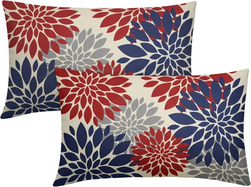 Miniatura 106 de Fundas de Almohada Azul Aguamarina 16X16 Pulgadas Juego de 2, Flores de Dalia Primavera Verano Floral Crema Fundas de Almohada Decorativas