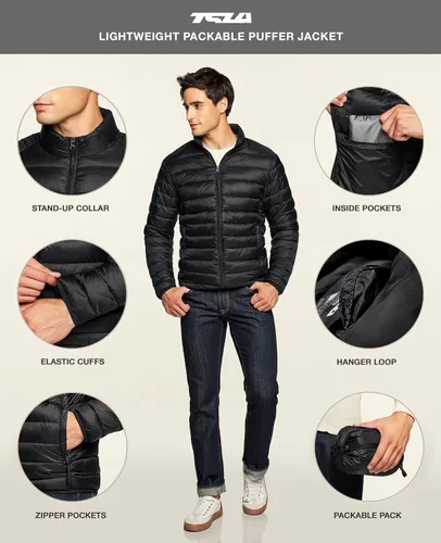 Miniatura 3 de TSLA - Chaqueta acolchada, ligera y plegable para hombre, ideal para invierno, impermeable