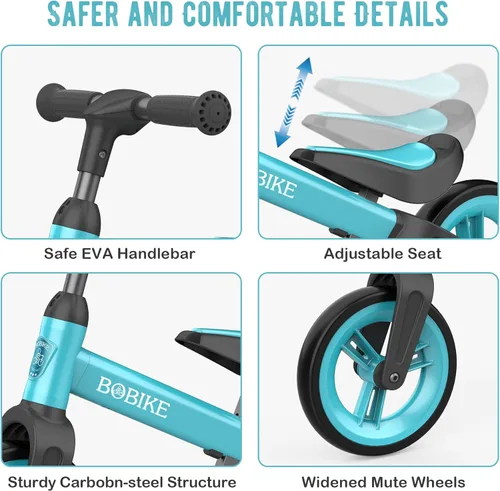 Miniatura 3 de Bobike - Bicicleta de equilibrio para niños pequeños, juguete para niños de 1 a 4 años, niñas y niños, asiento y manillar ajustables, bicicleta