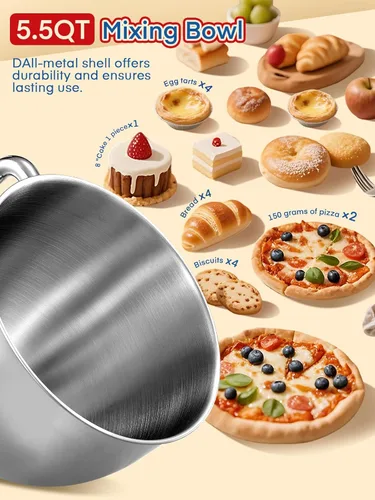 Miniatura 5 de Batidora con pedestal Fohere, con doble gancho para masa, látigo de alambre y batidora, batidora eléctrica de cocina con soporte, 5.5QT, mezclador