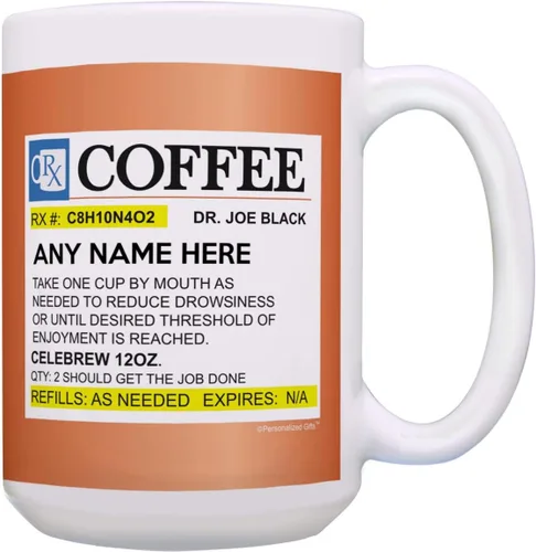 Personalized Gifts Taza de café con receta con tu texto, taza con nombre personalizado, regalos para médicos, enfermeras, taza de café de cerámica
