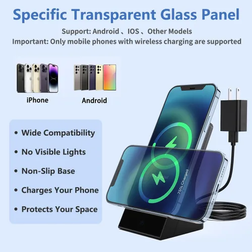 Miniatura 7 de Cámara cargador de teléfono, cámara de carga inalámbrica con gran angular de 120°, vista remota WiFi/aplicación gratuita, alertas de detección