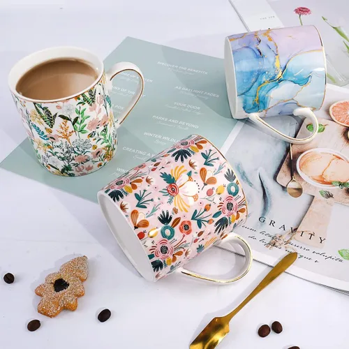 Miniatura 7 de Taza de café de cerámica de mármol, taza de té para oficina y hogar, 14 OZ, taza de café y té para mujeres y hombres, mármol negro+dorado