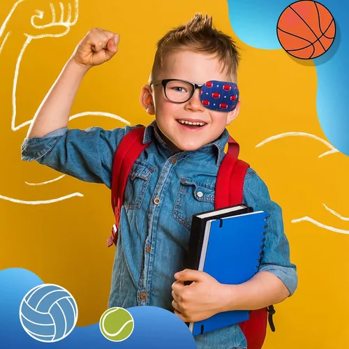 Miniatura 6 de Newcotte 12 parches para ojos para niños pequeños, reutilizables, ajustables, para gafas para ojos izquierdo o derecho, patrones surtidos (deportes)