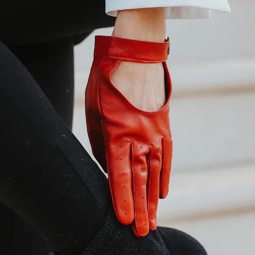 Miniatura 5 de Harssidanzar Guantes de conducción de cuero para mujer, guantes de cuero de oveja finos sin forro para pantalla táctil KL021