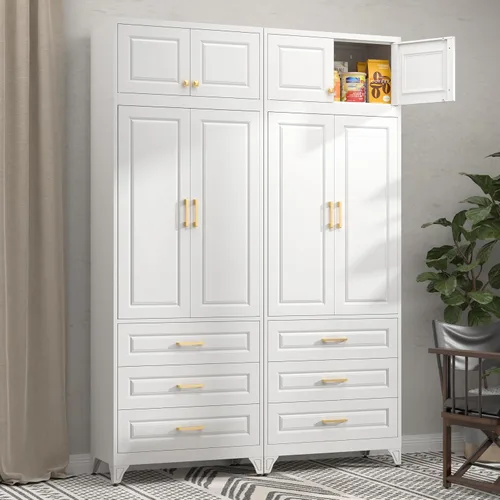 Miniatura 21 de Armario de almacenamiento de metal con puertas, gabinetes de almacenamiento de cocina pequeños, gabinete de pared blanco, gabinete de oficina