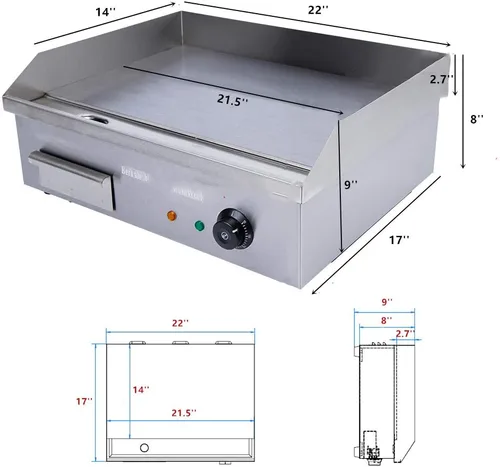 Miniatura 5 de Parrilla eléctrica comercial de 110 V 3000 W, parrilla eléctrica de Teppanyaki antiadherente, placa de cocina de 22 x 14 pulgadas, parrilla de mesa