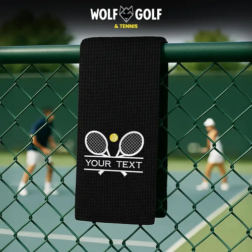 Miniatura 2 de Toalla de tenis personalizada Bordada para hombres y mujeres Accesorio personalizado para cancha Regalos de tenis Negro
