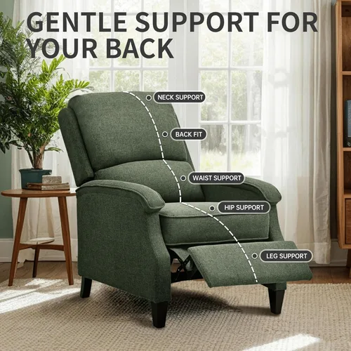 Miniatura 3 de VKNOW Silla reclinable, sillón reclinable de tela con reposabrazos suave, asiento de cine en casa con respaldo ajustable y soporte lumbar, sofá Verde
