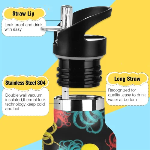 Miniatura 3 de Kids Water Bottle for School, Water Bottle Stainless Steel for Travel or School 20 Oz, BPA-Free, Colorful Octopuses