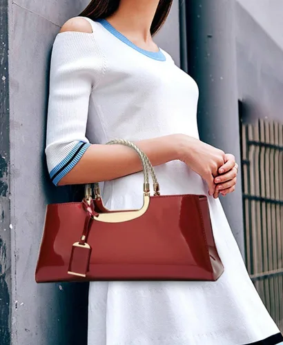Miniatura 3 de Bolso de mano de cuero vegano brillante para mujer, bolso de hombro grande para mujer, bolso de mano de noche, bolso de mano para fiesta