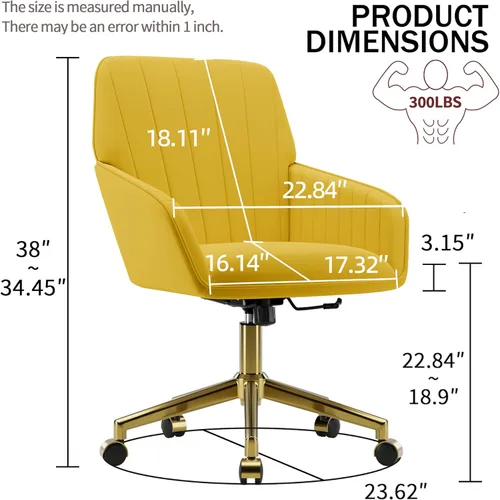 Miniatura 3 de YISHENG Silla de escritorio de oficina de terciopelo con base dorada, con ruedas, moderna altura ajustable de 360 grados, giratorias, tapizadas
