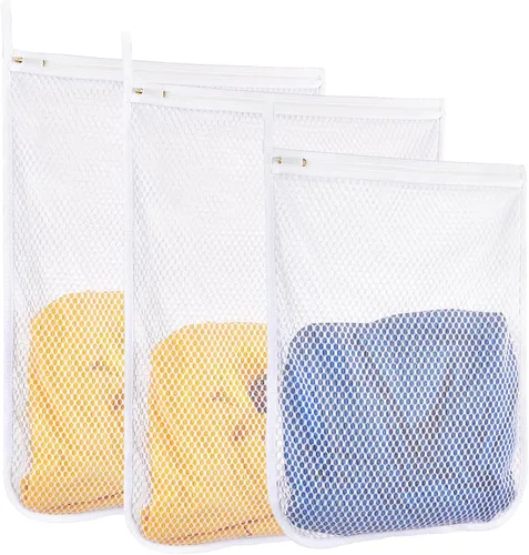 3 piezas Bolsas de lavandería duraderas de malla de panal para prendas delicadas 16" x 19" (2 grandes) 12" x 15" (1 mediana)