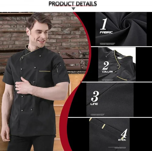 Miniatura 2 de Chaqueta de chef personalizada Chaqueta de chef clásica de manga corta para hombre con botones tradicionales