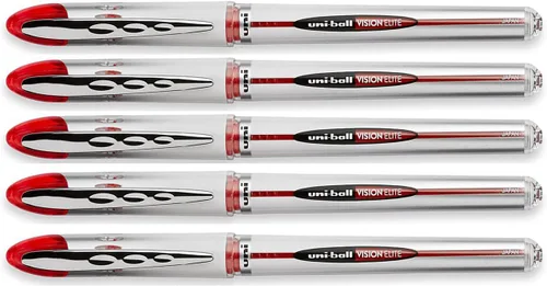Uniball Vision Elite - Bolígrafo de bola rodante, color rojo, 5 bolígrafos por pedido 69023