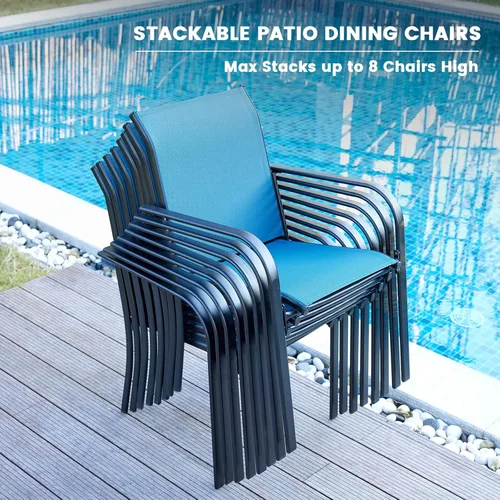 Miniatura 2 de VICLLAX Juego de 2 sillas de patio pequeñas para exteriores, juego de sillas apilables para patio y mesa de comedor cuadrada para porche delantero