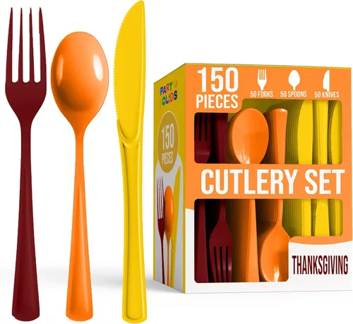 Miniatura 12 de Party Solids Cerise - Cubiertos de plástico resistentes, 150 piezas de cubiertos desechables de Cerise, juego de utensilios, 50 de cada tenedor