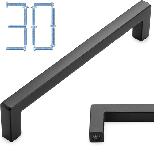 Miniatura 82 de KOOFIZO Paquete de 10 pomos negros para gabinete, pomos negros mate para cajones, K08, tiradores cuadrados de un solo agujero para gabinetes