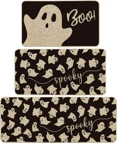 Artoid Mode Spooky Ghosts Boo Juego de 3 tapetes de cocina de Halloween, decoración del hogar, alfombras de cocina de bajo perfil para piso, 17 x 29