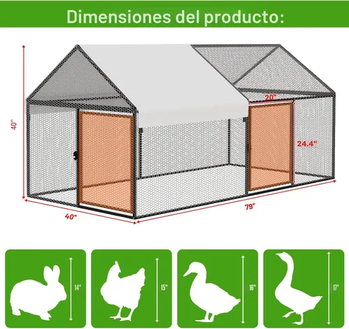 Miniatura 2 de NUGRIART Gallinero de Metal con Cubierta Impermeable, 79"x40"x40" Jaula Portátil para Aves de Corral, Gallinero Exterior para Patio Trasero Granja